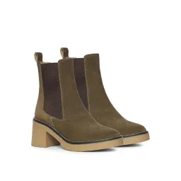 Saint G Womens Green Leather Ankle Chelsea Boots-picture-12