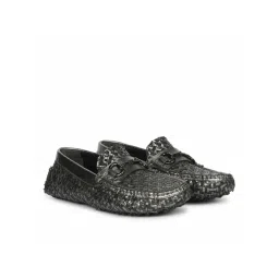 Saint G Womens Gunmetal Grey Woven Leather Loafers-picture-21