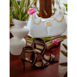 Saint G Women's Zip Decor Black Cross Strap Stilettos-picture-34