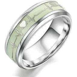 saizen Luminous ECG Heartbeat Titanium Glow in The Dark Ring Stainless Steel Titanium Plated Ring for Men & Women-picture-22