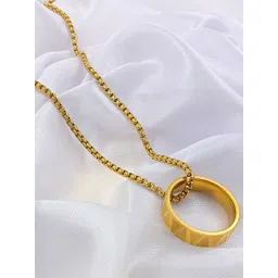 Saizen Men Stainless Steel Gold-Plated Circular Pendant With Chain-picture-21