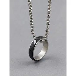 Saizen Men Stainless Steel Silver Plated Ceramic Ring Pendant & Chain image 1