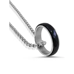 Saizen Men Stainless Steel Silver Plated Ceramic Ring Pendant & Chain image 4