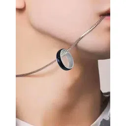 Saizen Men Stainless Steel Silver Plated Ceramic Ring Pendant & Chain image 5