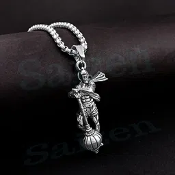 saizen Men's Silver Plated Stainless Steel Chain with Hanuman Pendant Rhodium Stainless Steel Pendant-picture-10