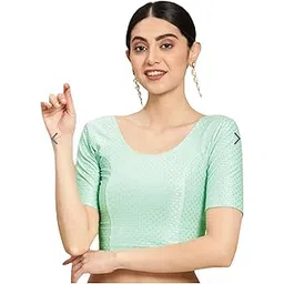 sajna wear the best Women's Jacquard Dobby Breathable Short Sleeve Round Neck Readymade Blouse (O_I_25082210)-picture-12