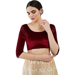 sajna wear the best Women's Solid Velvet Breathable 3/4 Sleeve Round Neck Readymade Blouse (F_K_A_257111)-picture-18