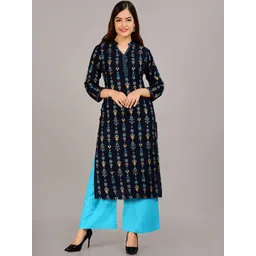 SAK JAIPUR Floral Printed Mandarin Collar Straight Kurta with Trousers-picture-14