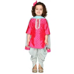 Saka Designs Kids Fushcia & Blue Foil Print Kurta with Dhoti & Dupatta-picture-47