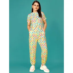 SAKARMAA Women Printed Round Neck T-Shirt With Joggers Co-Ords-picture-29