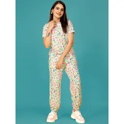 SAKARMAA Women Printed T-Shirt & Joggers Short Sleeves Co-Ords-picture-16