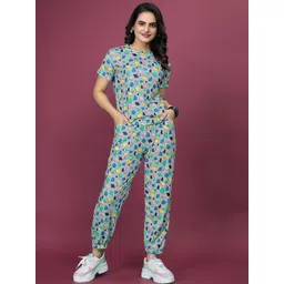 SAKARMAA Women Printed T-Shirts & Trousers Co-Ords image 1