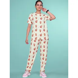 SAKARMAA Women White Printed T-shirt & Pyjama Co-ord Set-picture-27