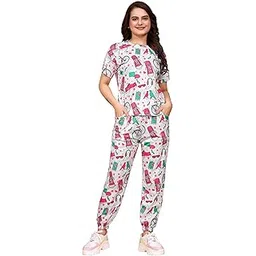 sakarmaa Women's Printed Polyester Lycra Nightsuit Set, Lightweight Stretchable Night Suit and Gym Outfit with Side Pockets-picture-12