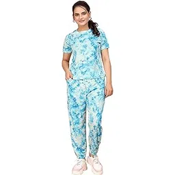 Women's Printed Polyester Lycra NightSuit Set, Lightweight Stretchable Night Suit and Gym Outfit with Side Pockets-image-13