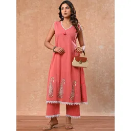 SALE MANTRA Women Paisley Printed Regular Thread Work Pure Cotton Kurta with Palazzos-picture-36