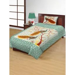 Salgia Green 144 TC Single Bedsheet with 1 Pillow Covers-picture-31