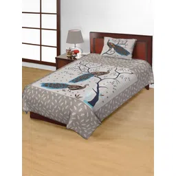 Salgia Peacock Printed 144 TC Single Bedsheet With 1 Pillow Cover-picture-36
