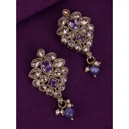 SALONI FASHION JEWELLERY Gold-Plated Kundan Studded Floral Shaped Drop Earrings-picture-29