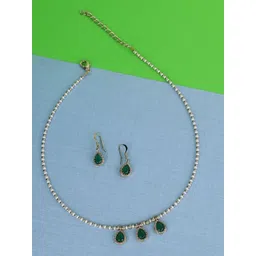SALONI FASHION JEWELLERY Women Charming Oval shape Green Crystal Gold Plated Jewellery Set-picture-23