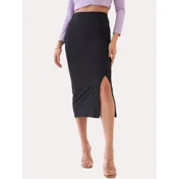 SALT Attire Black Lucinda Rib Knit Slit Skirt-S-picture-36