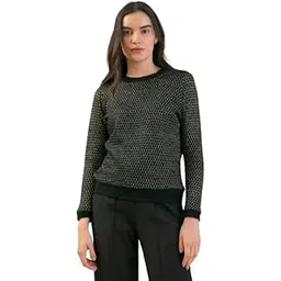 salt attire Georgia Women's Woolen Textured-Print Sweater - Round Neck, Full Sleeve, Regular Fit, Standard Length, The Cozy Closet Collection, Made in India Black-picture-31