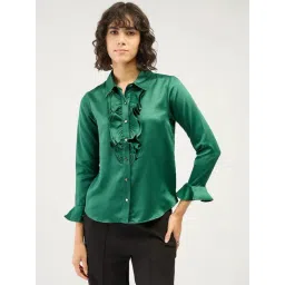 SALT Attire Green Fern Ruffled Button Down Shirt-picture-36
