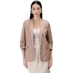 salt attire Iconic-Dusty Peach Ruched Sleeve Blazer-picture-37