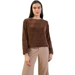 salt attire Margo Women's Solid Woolen Sweater - Full Sleeve, Round Neck, Cozy Wool Fabric, The Cozy Closet Collection, Machine Washable, Made in India Brown-picture-15