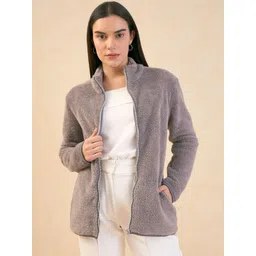 SALT ATTIRE Self Design Mock Collar Tailored Jacket-image-2