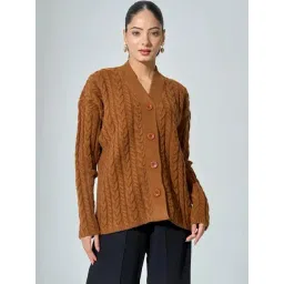 SALT Attire Tan Nordic Cable Knit Cardigan-image-30