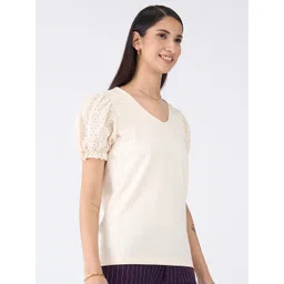 SALT ATTIRE Women Solid V-Neck Top image 3