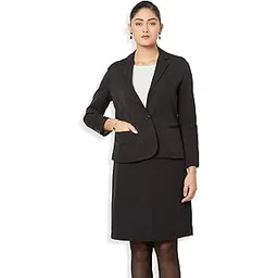 salt attire Women’s Single Breasted Blazer Coat - Solid Pattern, Polyester Fabric, Snap Closure, Winter Casual Office Jacket, Long Wear, Stylish Cream & Black, Made in India-picture-15