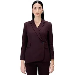salt attire Women's Single-Breasted Solid Polyester Formal Blazer - Classic Button Closure, Tailored Fit, Versatile Work & Casual Wear Jacket, Made in India Brown-picture-23