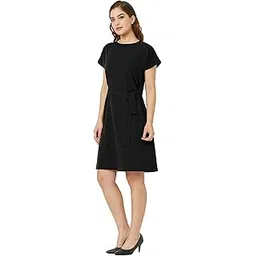 salt attire Women’s Solid Moss-Lycra Dress – Style Name: Juniper, Boat Neck, Cap Sleeves, Elegant Polyester Fabric for Everyday Comfort, Made in India. Black-picture-24