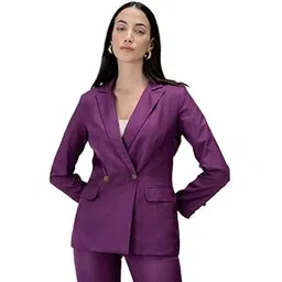 salt attire Women's Solid Polyester Double Breasted Blazer with Button Closure - Full Sleeve, Notch Lapel Collar, Viscose-Suiting Fabric, Core Collection, Made in India Purple-picture-25