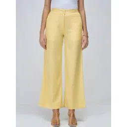 SALT Attire Yellow Mercer Mid Rise Wide Legged Trousers-picture-16