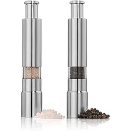 Salt Pepper Black Grinder Set Spice Grinders and Mill Shaker Thumb Press Stainless Steel Silver Miller Hand Crusher Machine with Stylish Design for Grinding Kitchen Pack of 1-picture-23