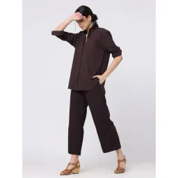 Saltpetre Elegant LInen Coffee Brown Shirt with Wide leg Trousers Co-ord Set-picture-17