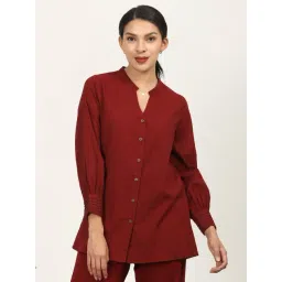 Saltpetre Maroon Organic Cotton Relaxed Fit Solid Shirt-picture-20