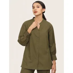 Saltpetre Olive Organic Cotton Relaxed Fit Solid Shirt-picture-13