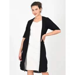 Saltpetre Women Organic Cotton Black With Cream Piping Open Front Long Overlay-picture-22