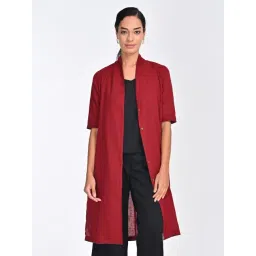 Saltpetre Women Organic Cotton Solid Draped Neck Collar Long Shirt-picture-11