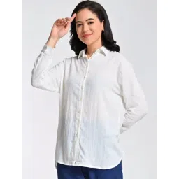 Saltpetre Women Solid Linen Cream Spread Collar Shirt-picture-22