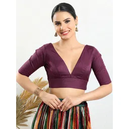 SALWAR STUDIO Padded V-Neck Silk Saree Blouse-picture-16