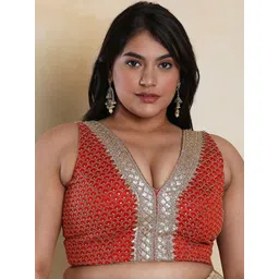 SALWAR STUDIO Sequinned V- Neck Silk Readymade Saree Blouse-picture-12