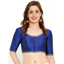 SALWAR STUDIO Women Blue Printed Readymade Padded Saree Blouse-picture-39