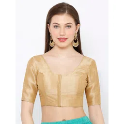 SALWAR STUDIO Women Gold-Toned Solid Readymade Mulberry Silk Saree Blouse-picture-23