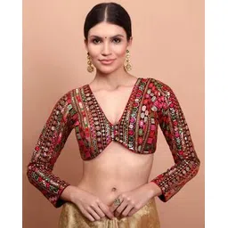 salwar studio Women Heavy Embroidered V-Neck Back-Open Blouse-picture-20