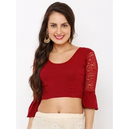 SALWAR STUDIO Women Maroon Solid Readymade Saree Blouse-picture-13